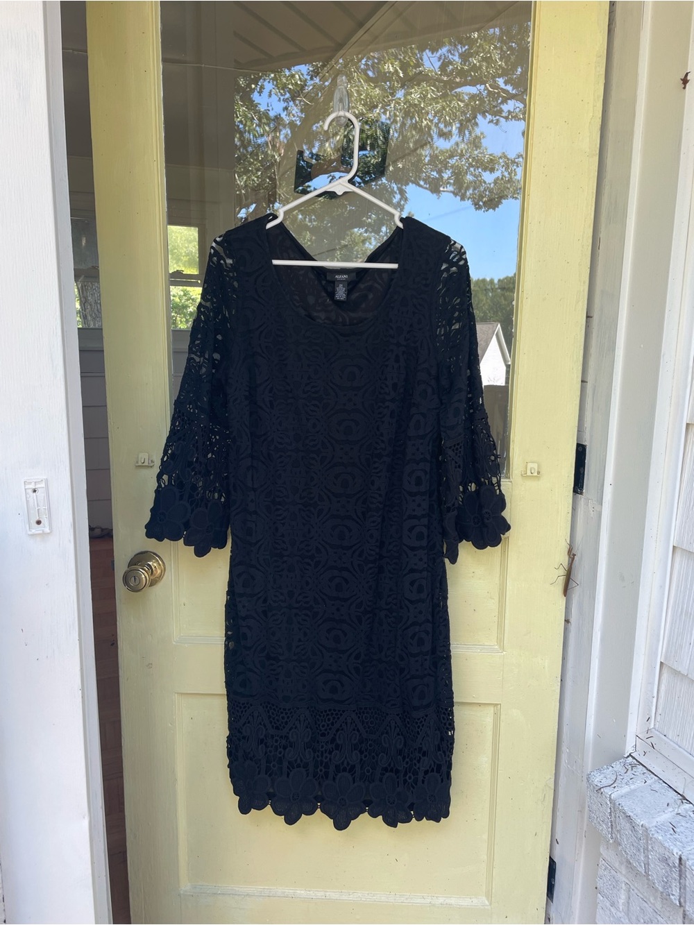 Alfani Black Lace/Crochet Sheer Midi Dress with Scalloped Sleeves